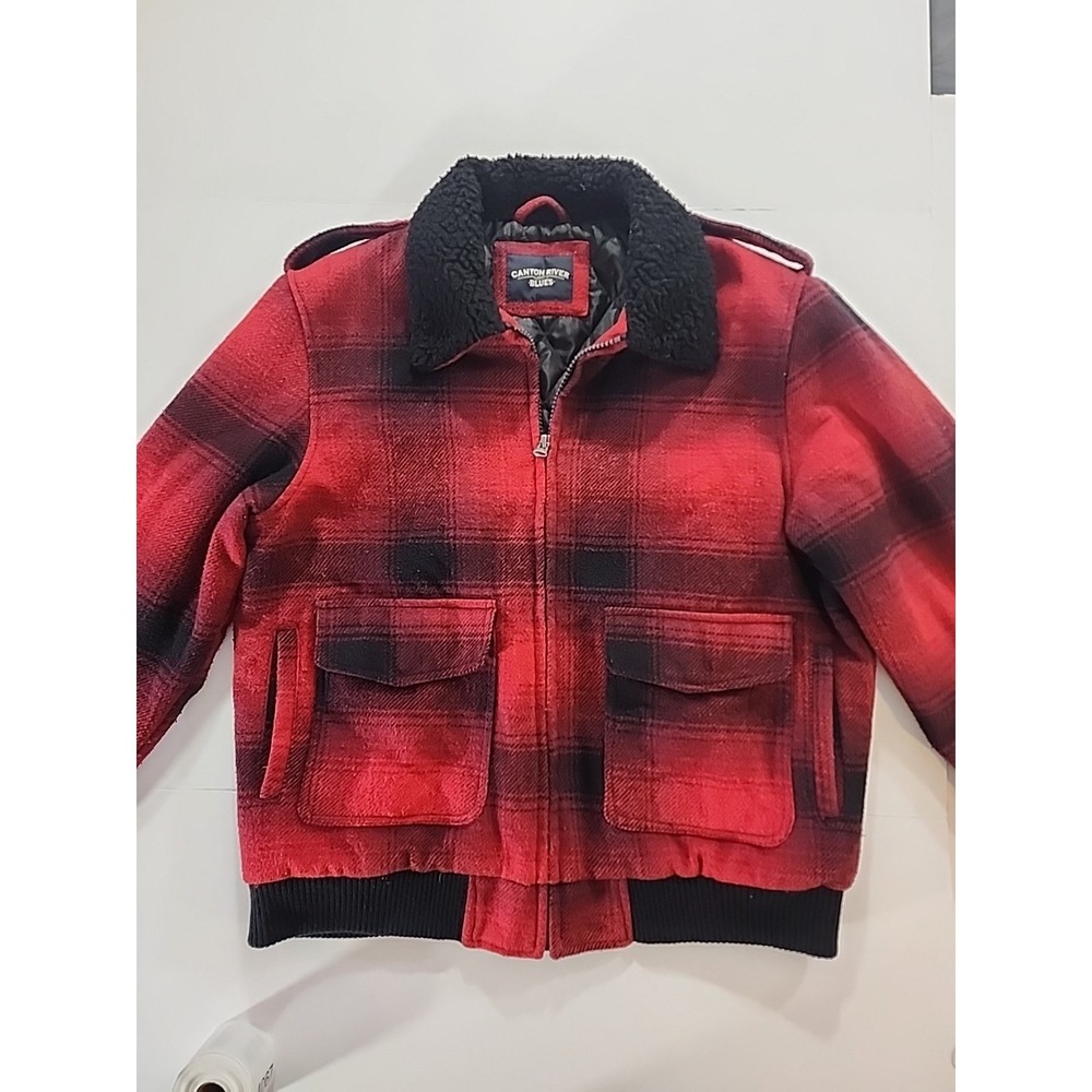 Canyon River Blues Jacket Mens XL Red Plaid Wool Blend Sherpa Collar Quilted